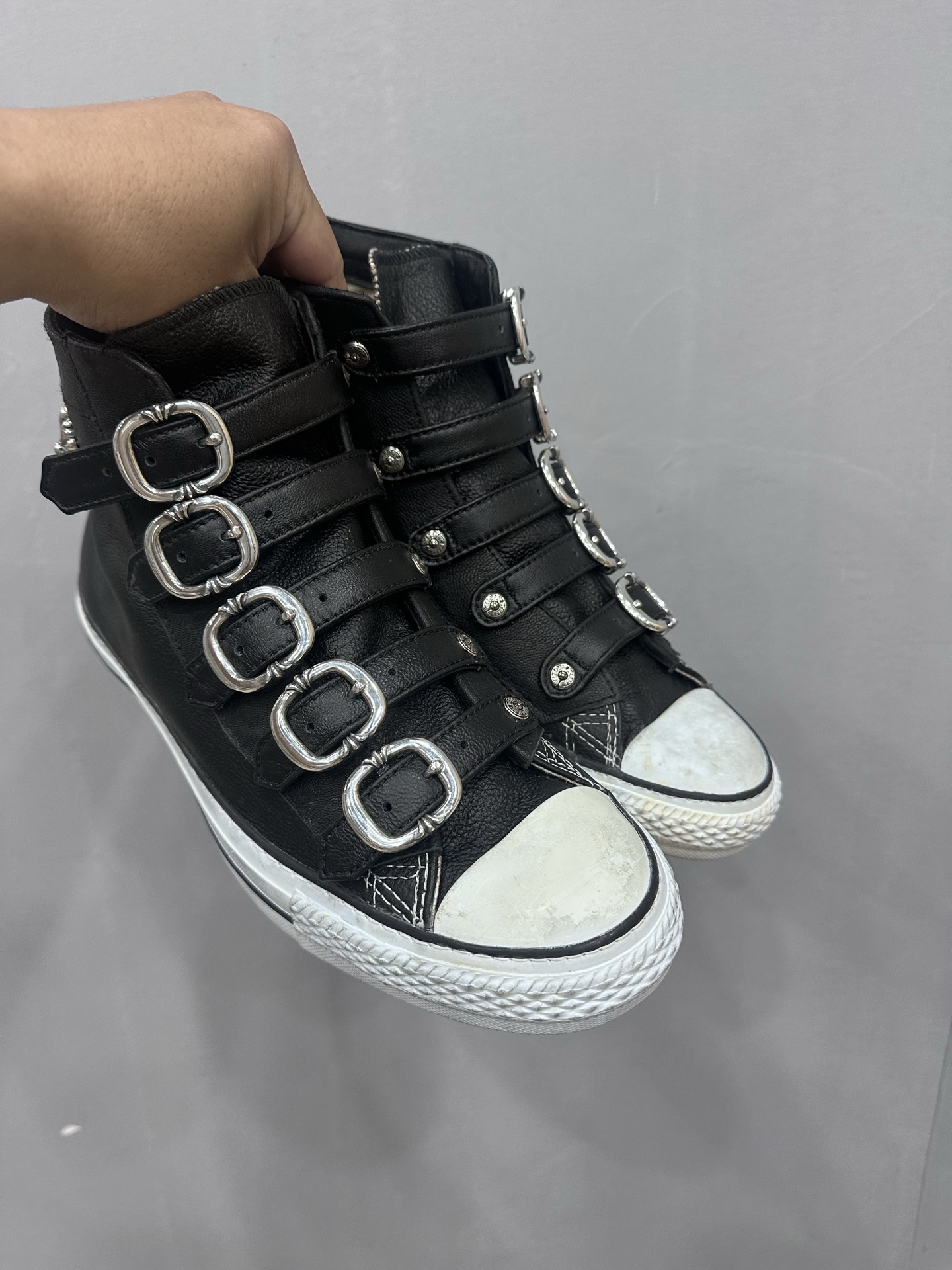 Chrome hearts x Converse Multi-Buckle Chuck Taylor Black Leather High-Top Sneakers