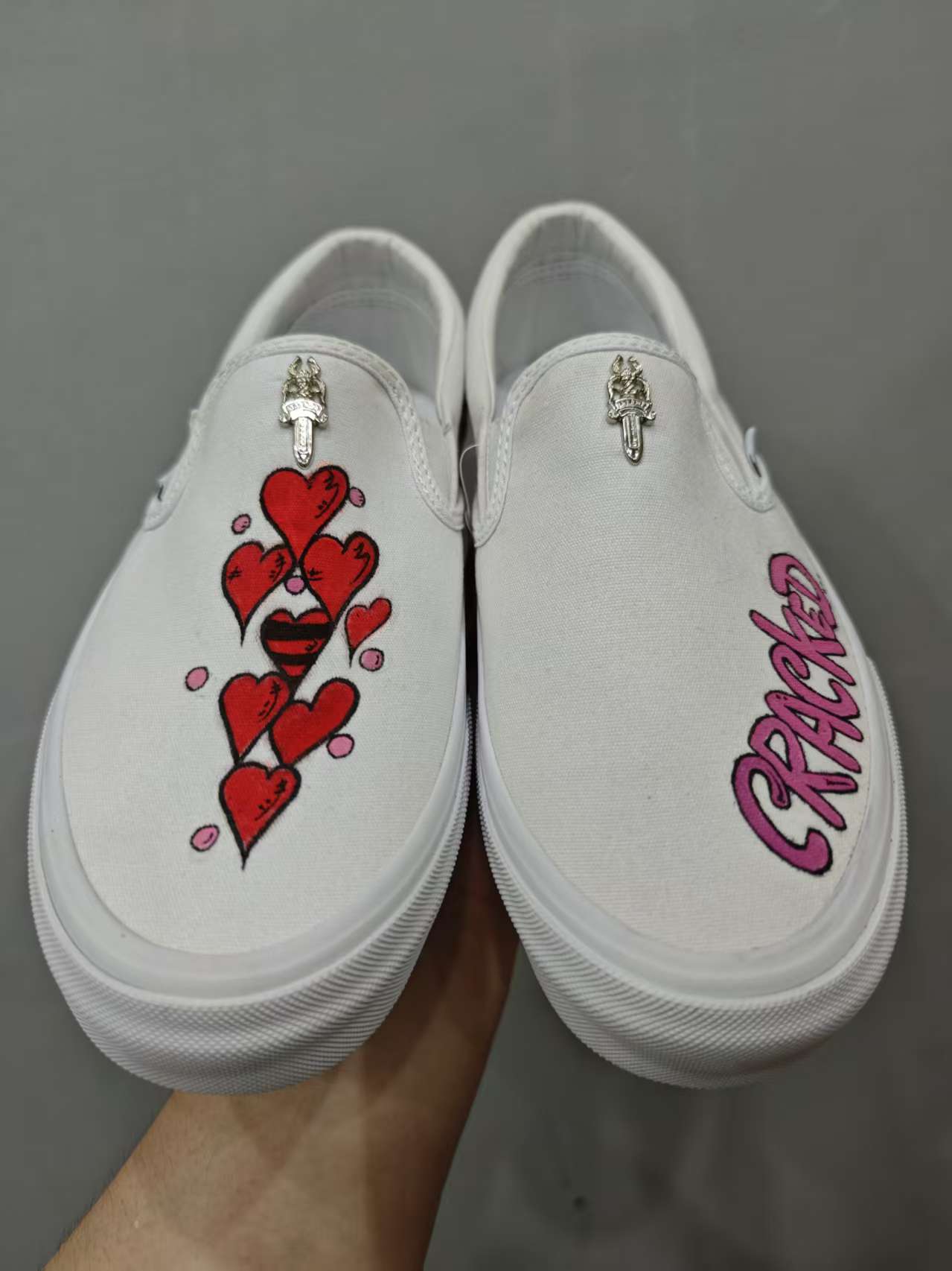 Chrome hearts x Vans × Matty boy pure white fully hand-painted vulcanized shoes