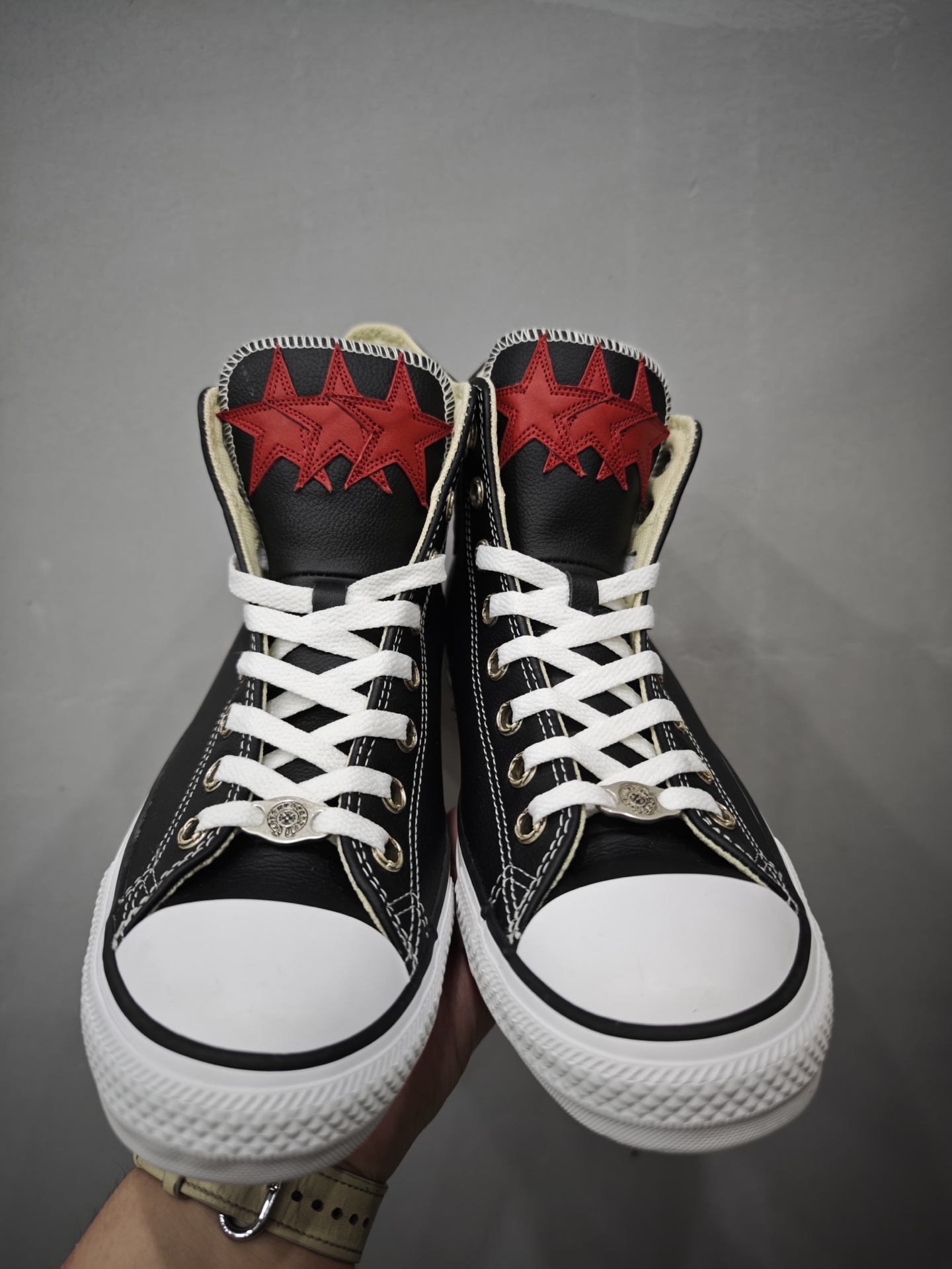 Chrome Hearts x Converse All Star 13270c Black High-Top Leather Sneakers with Red Star Patch