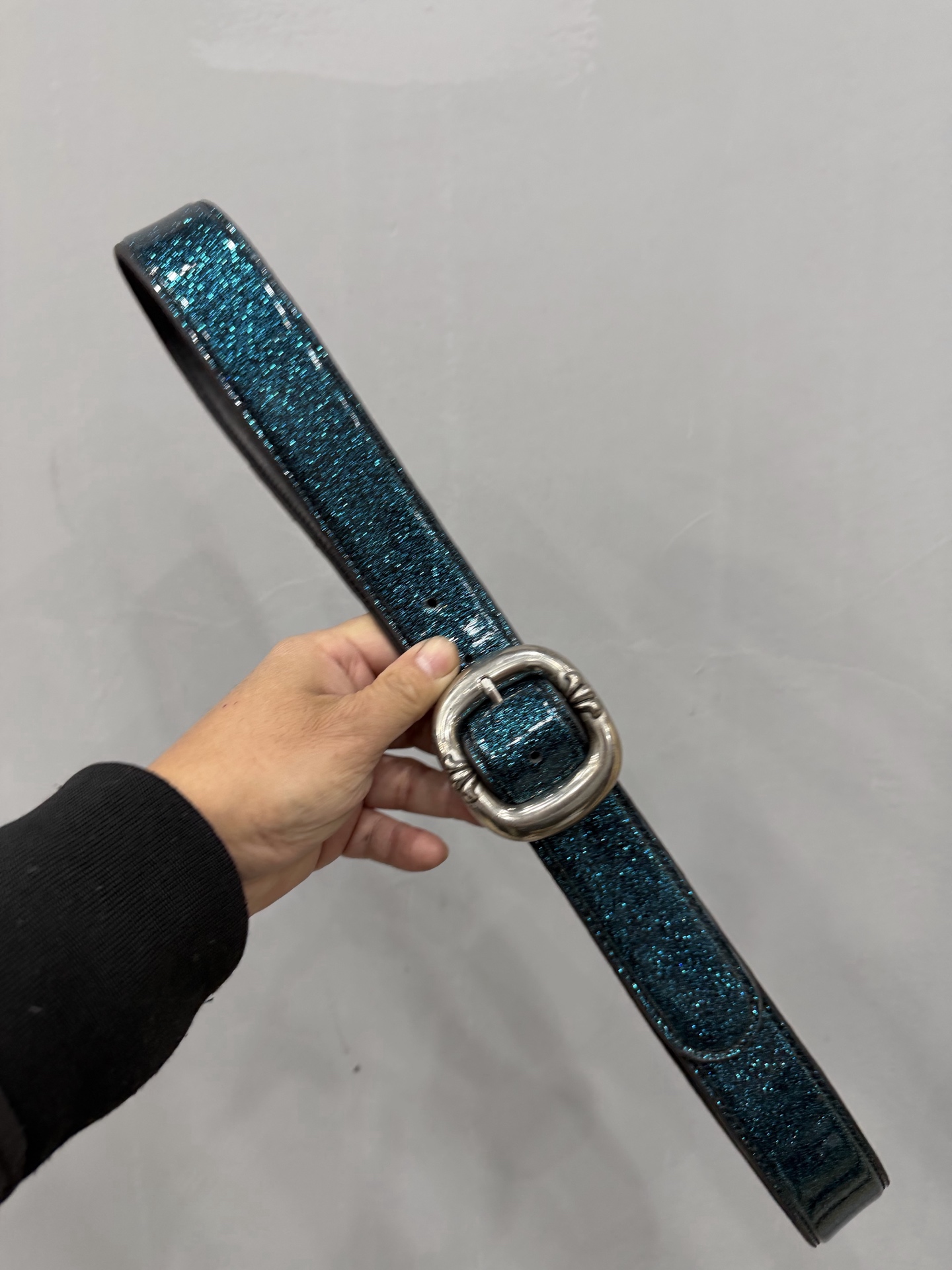 Chrome Hearts Blue Star Leather Belt with Matching Pin Buckle and Snap Button