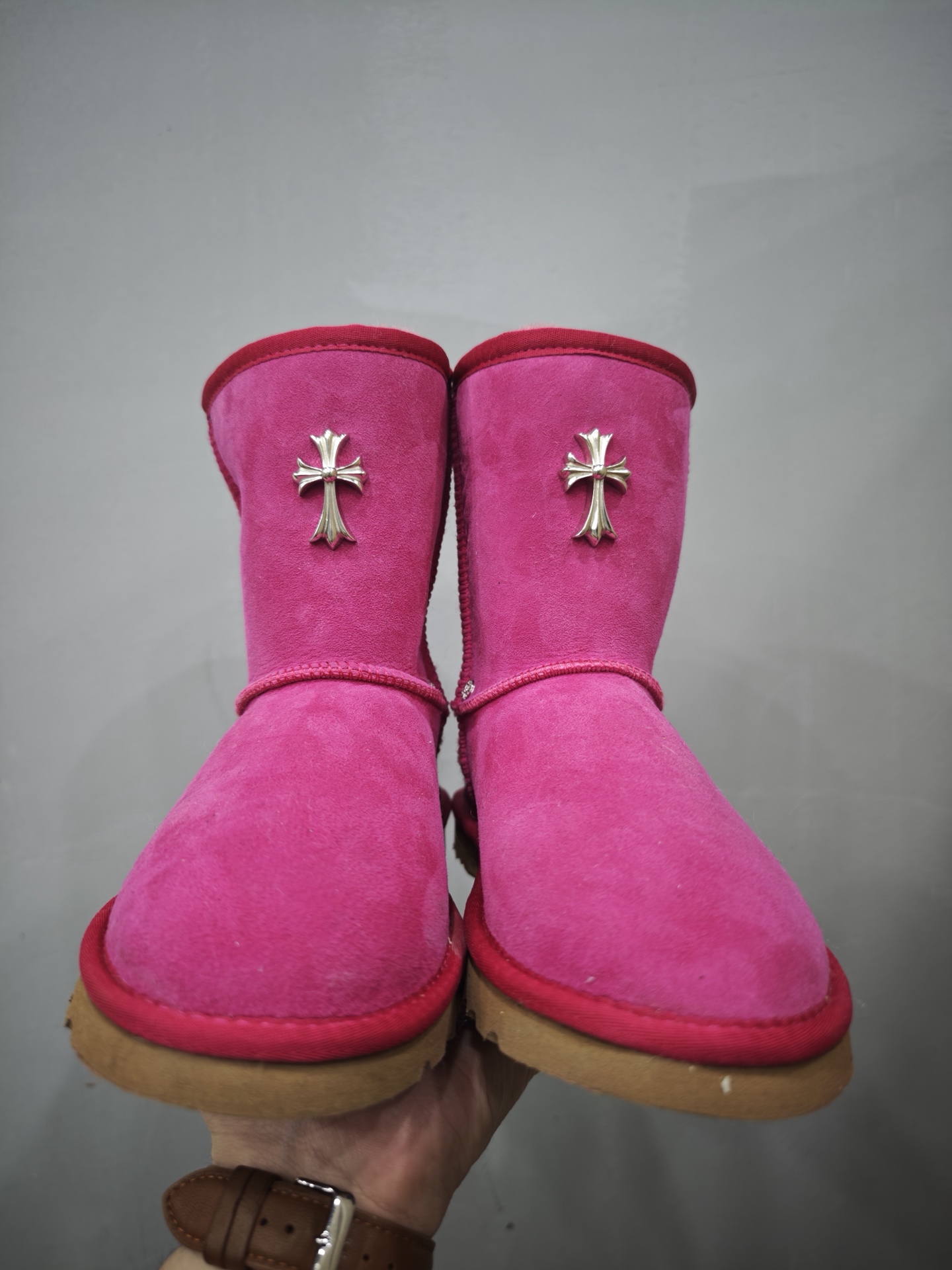 Chrome Hearts x UGG limited edition rose gold platinum-plated fur-lined mid-calf snow boots