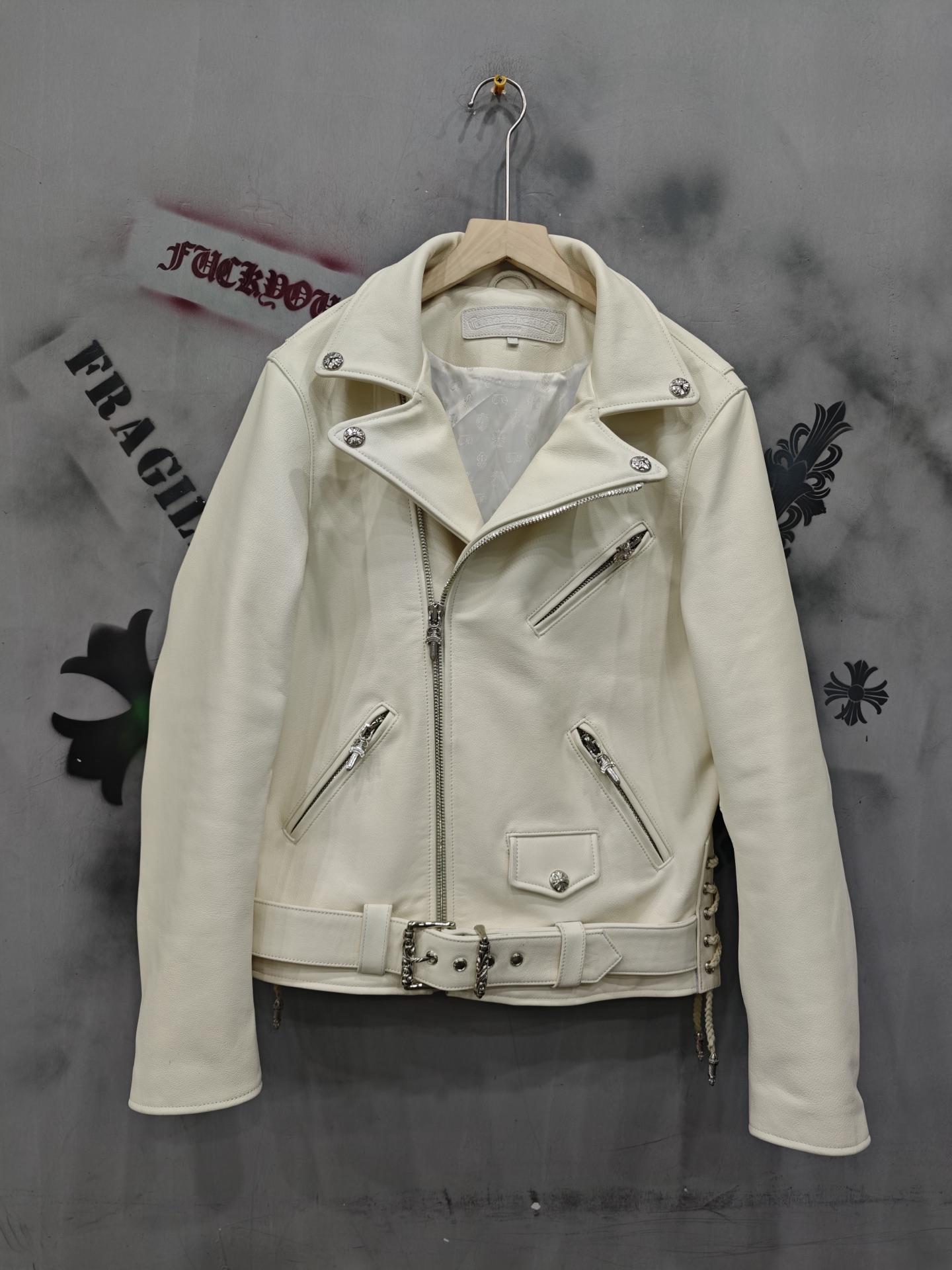 Chrome Hearts Limited Edition White JJ Dean Heavy-Duty Motorcycle Leather Jacket