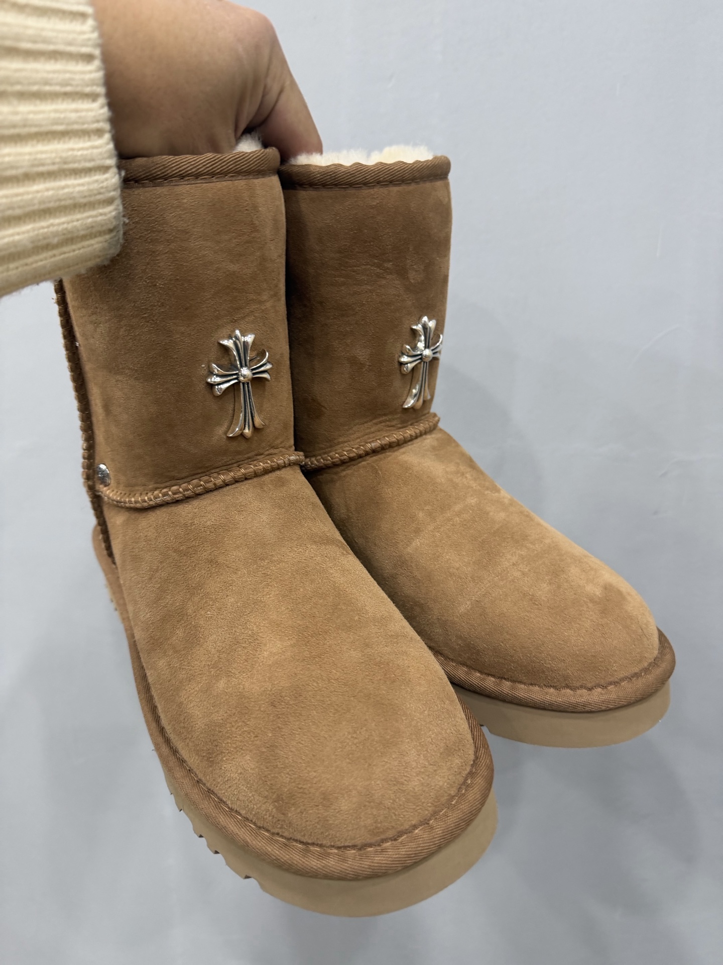 Chrome Hearts x UGG Classic Shot 2 Khaki Cross Shearling Snow Boots