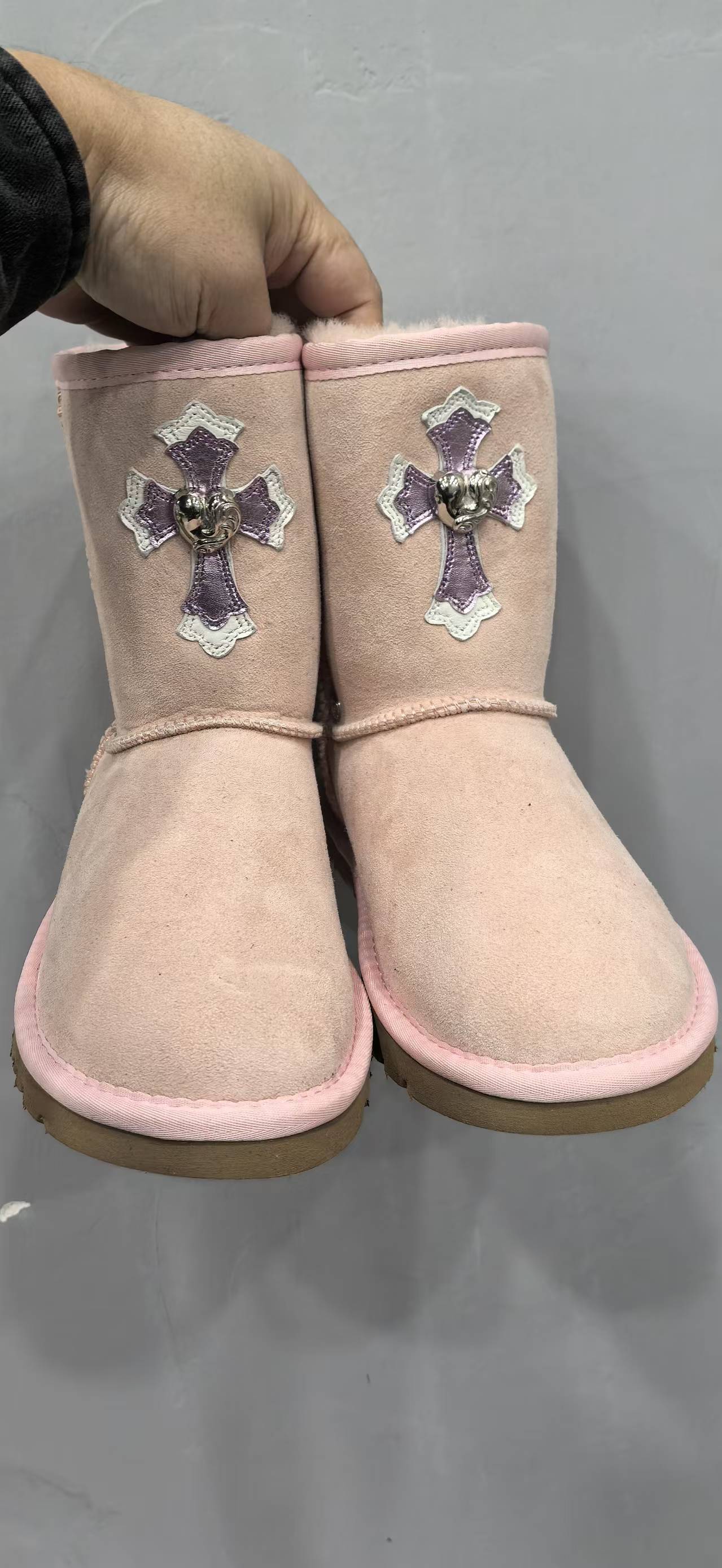 Chrome Hearts x UGG Classic Shot II Light Pink Super Limited Edition Heart Fur-lined Snow Boots