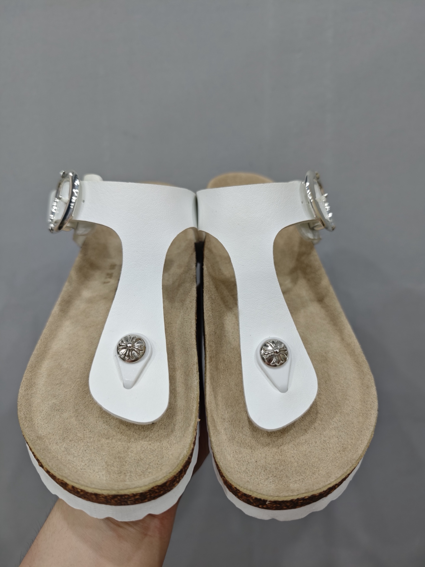 Chrome hearts × Birkenstock multi-color top-layer Nappa leather one-strap slippers sandals