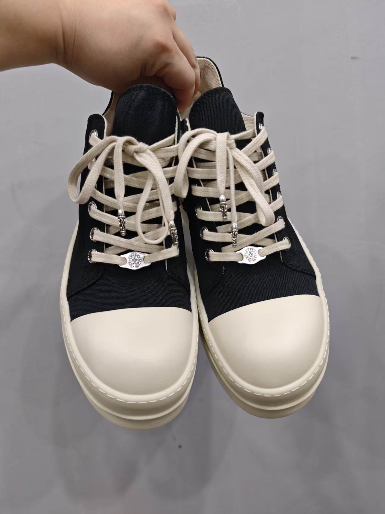 Chrome Hearts x Rick Owens Dark Show low-top canvas platform Converse-style casual sneakers