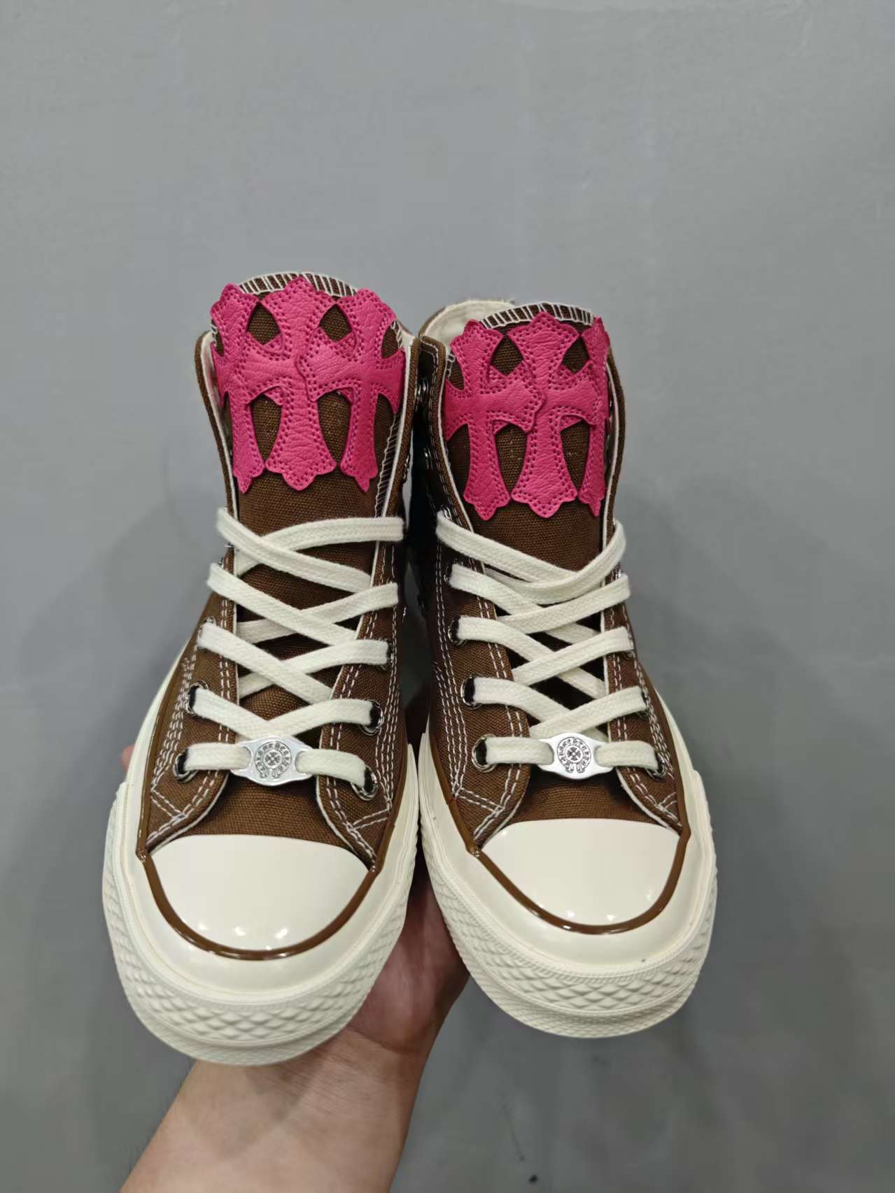 Chrome Hearts x Converse x Carhartt New Three-Way Collaboration Brown with Red Cross High-Top Canvas Sneakers Sports Shoes Basketball Shoes