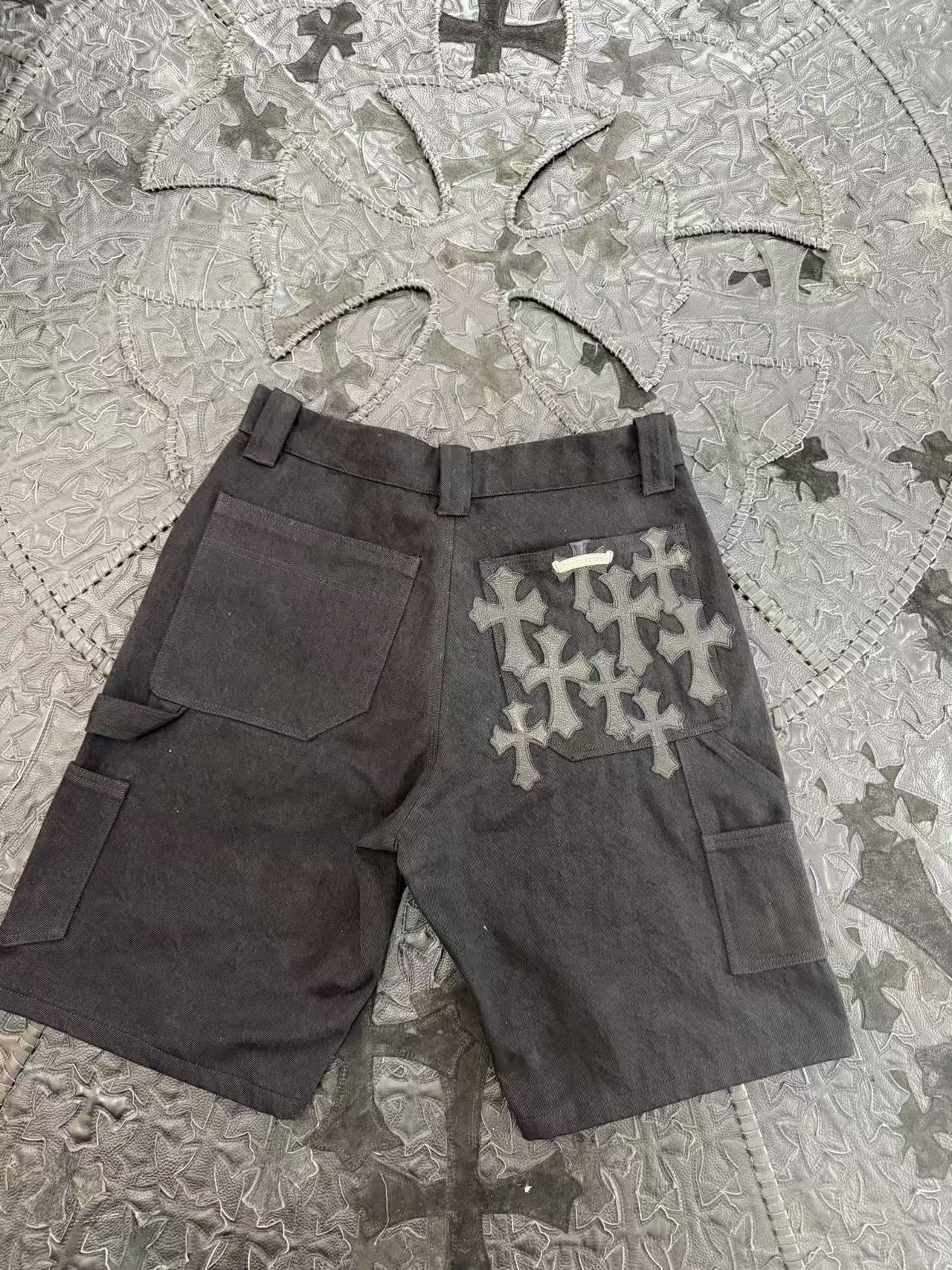 Chrome Hearts Black Twill Double-Knee Cargo Shorts with Leather Patch