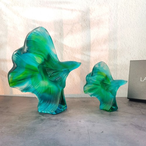 Lalique Crystal Betta Fish Sculpture - Peacock Blue and Green, Small 1 Lalique Crystal Betta Fish Sculpture - Peacock Blue and Green, Small