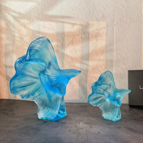 Lalique Crystal Betta Fish Figurine, Light Blue, Home Decor, Symbol Of Luck 1 Lalique Crystal Betta Fish Figurine, Light Blue, Home Decor, Symbol Of Luck