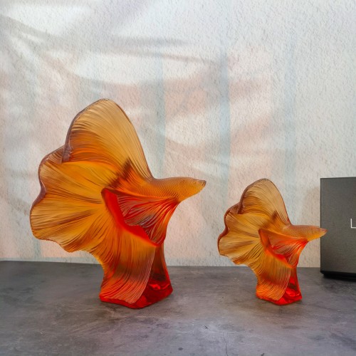 Lalique Amber Crystal Betta Fish Sculpture, Home Decor Figurine