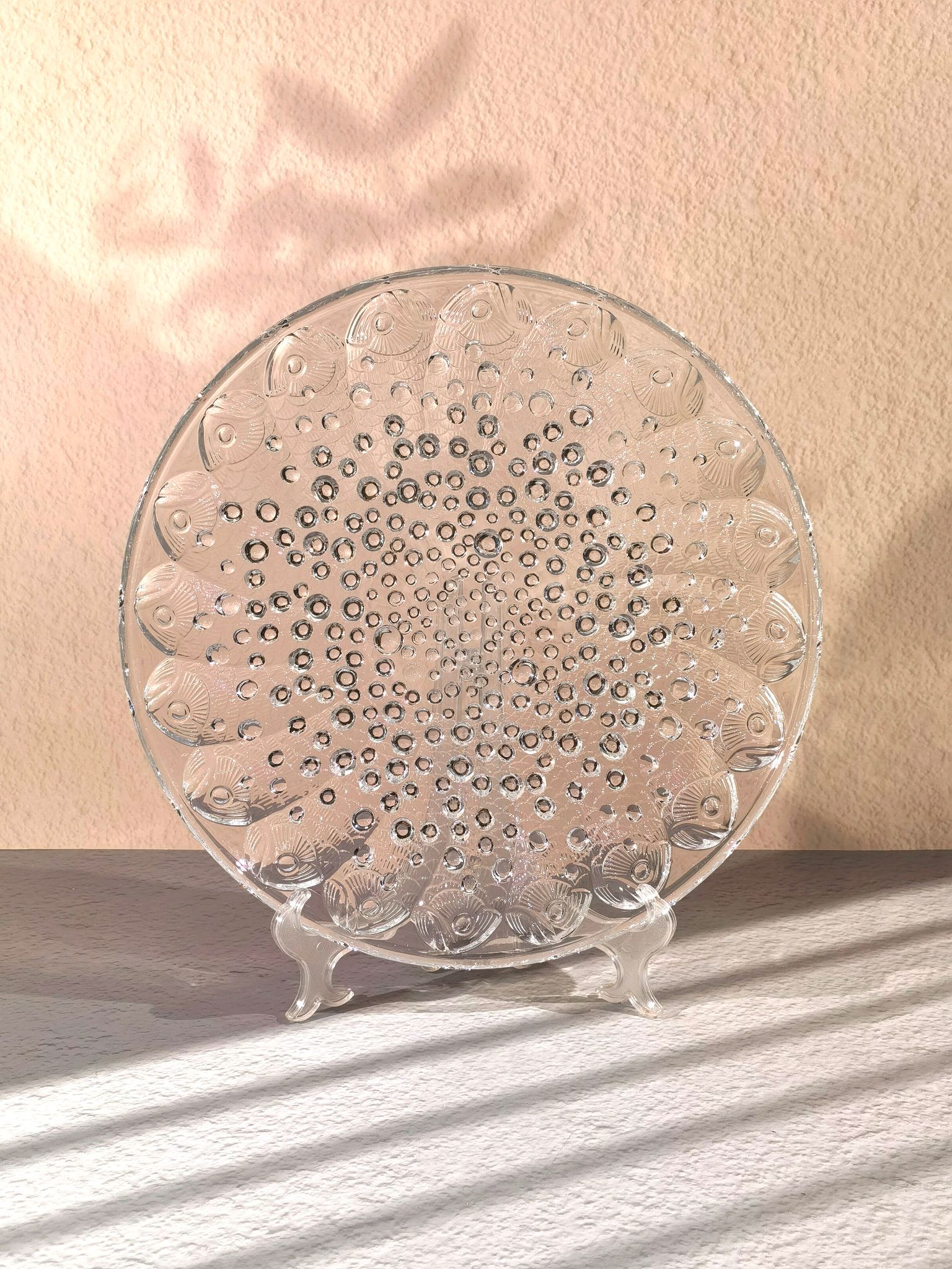 Lalique Classic Crystal Fish Plate, Decorative Centerpiece, 35cm Diameter