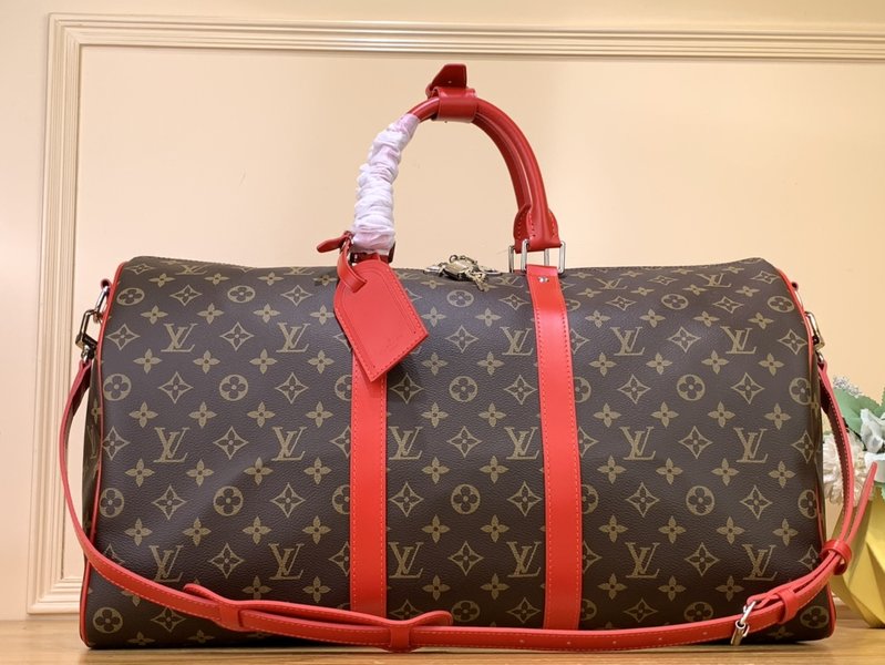 Louis Vuitton LV Keepall Good Travel Bags Red Canvas Fabric M46769