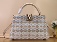 Louis Vuitton LV Capucines 1:1
 Bags Handbags Pink White Weave Canvas Cowhide M23083