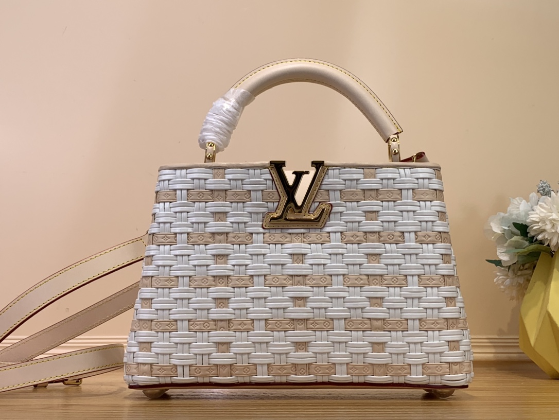 UK Sale
 Louis Vuitton LV Capucines Bags Handbags Pink White Weave Canvas Cowhide M23083
