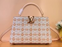 Designer Fashion Replica
 Louis Vuitton LV Capucines Bags Handbags Pink White Weave Canvas Cowhide M23083