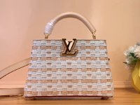 Louis Vuitton LV Capucines Bags Handbags Pink White Weave Canvas Cowhide M23083