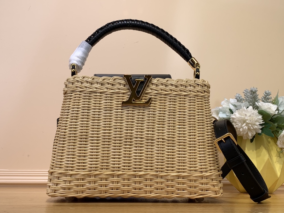 Louis Vuitton LV Capucines Bags Handbags Black Weave Cowhide m22173