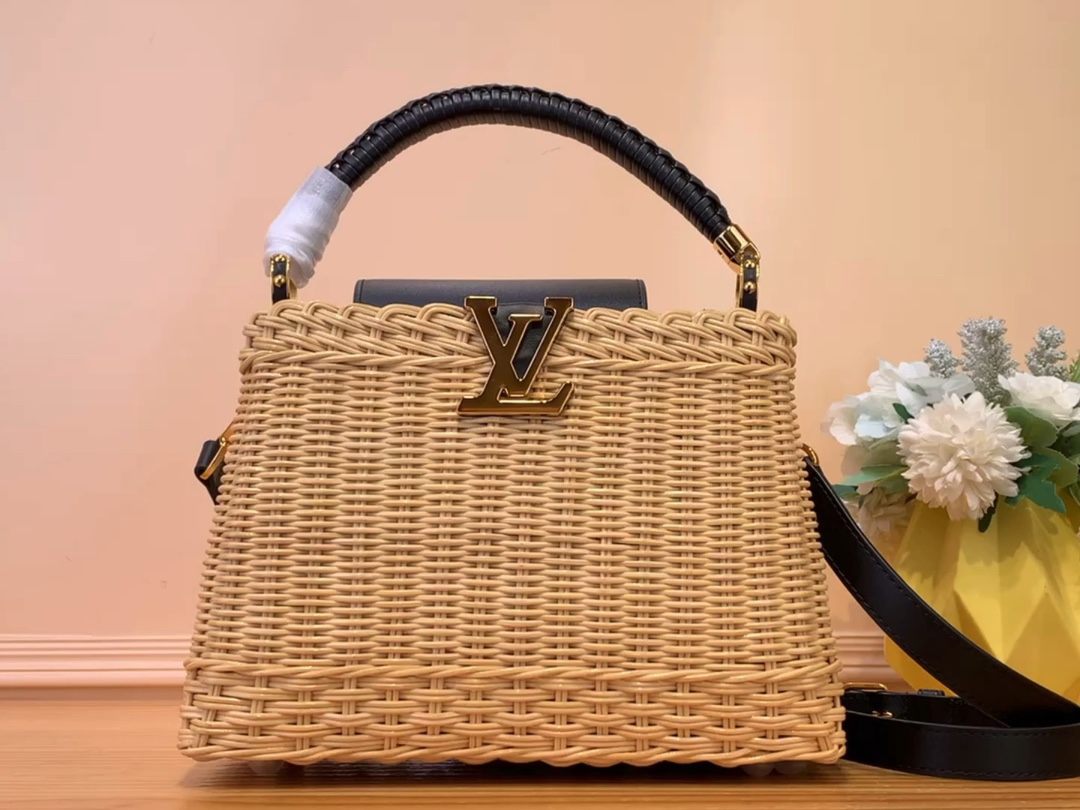 Shop Cheap High Quality 1:1 Replica
 Louis Vuitton LV Capucines Bags Handbags Black Weave Cowhide m22173