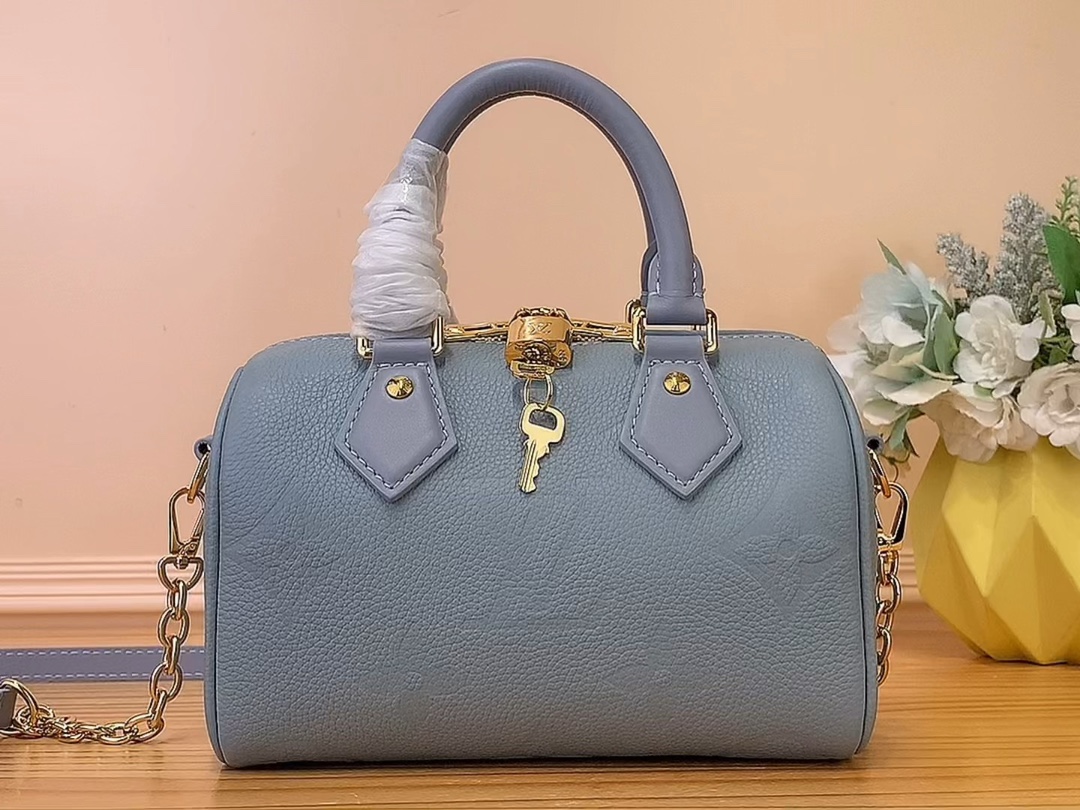 Louis Vuitton LV Speedy Bags Handbags Blue Light Empreinte​ Chains M46517