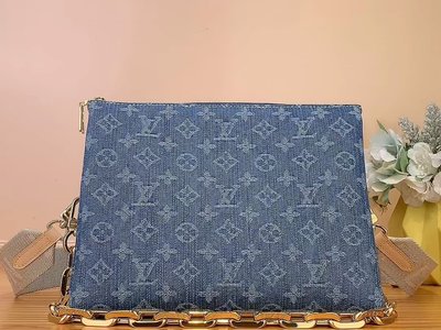 Louis Vuitton LV Coussin Bags Handbags Blue White Cotton Fabric Chains M24564