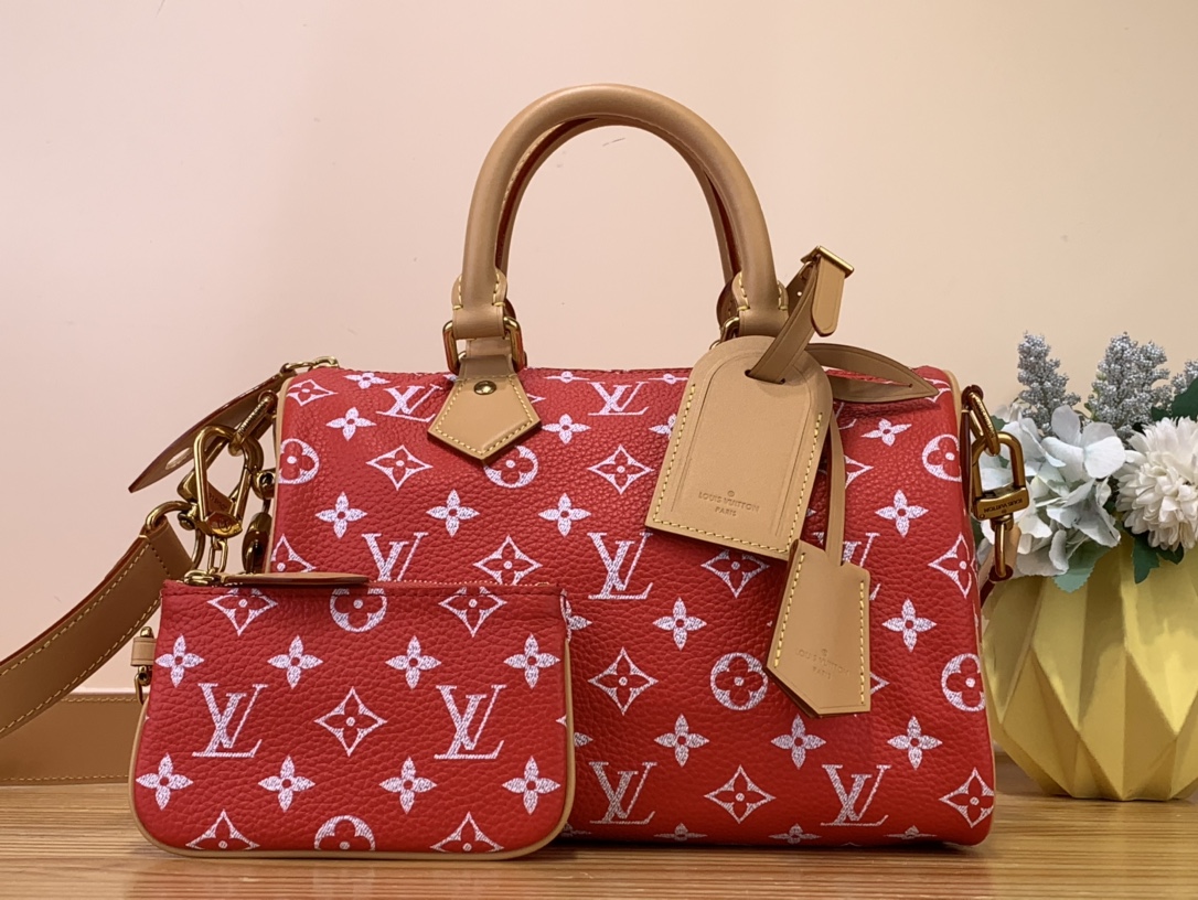 Louis Vuitton LV Speedy Bags Handbags Red Polishing Canvas Cowhide Sheepskin M24425