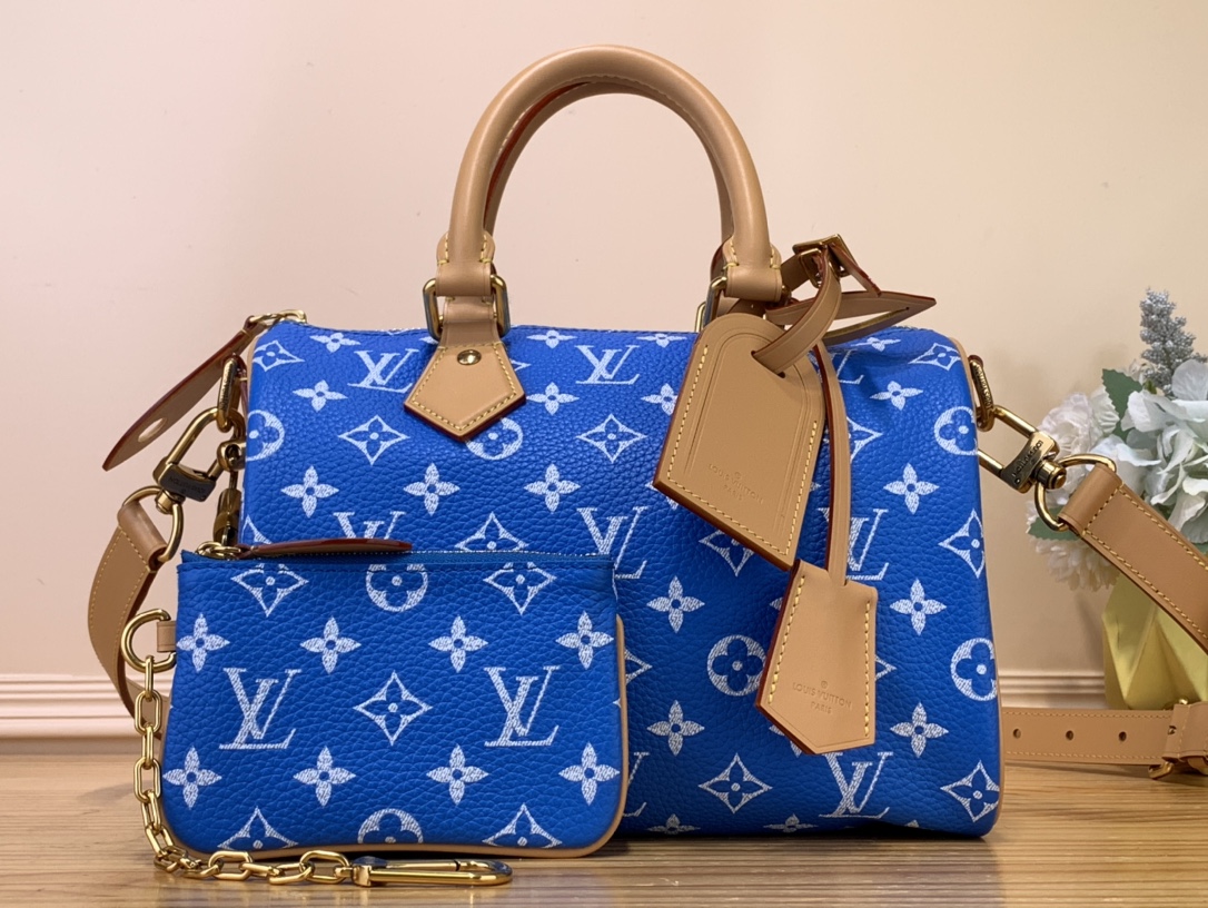 Louis Vuitton LV Speedy Bags Handbags Blue Polishing Canvas Cowhide Sheepskin M24424