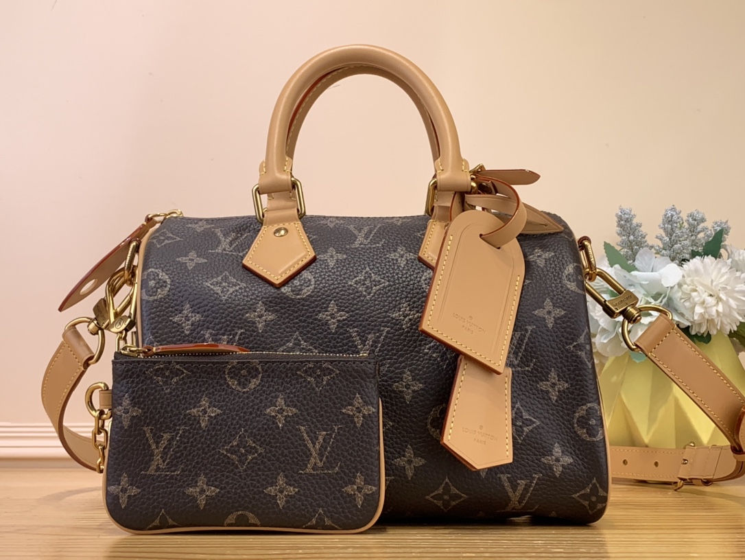 Louis Vuitton LV Speedy Bags Handbags Coffee Color Polishing Canvas Cowhide Sheepskin M24443