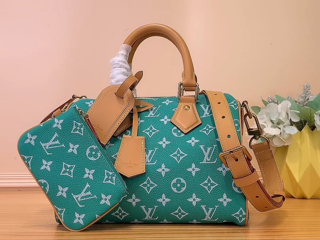 Louis Vuitton LV Speedy Bags Handbags Green Polishing Canvas Cowhide Sheepskin M24425