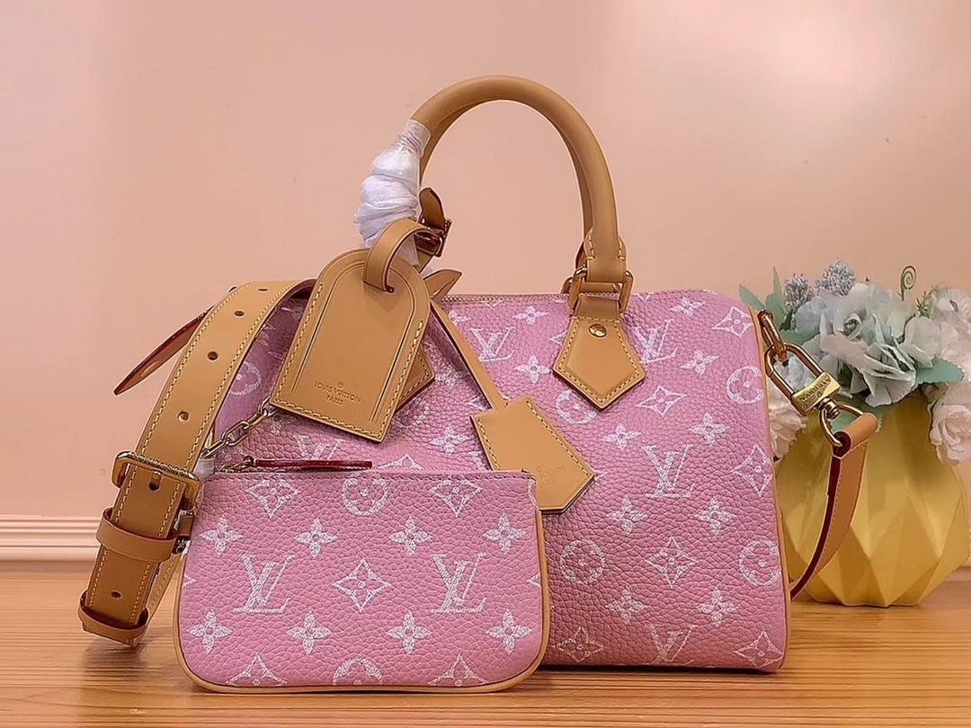 Louis Vuitton LV Speedy Bags Handbags Pink Polishing Canvas Cowhide Sheepskin M24425