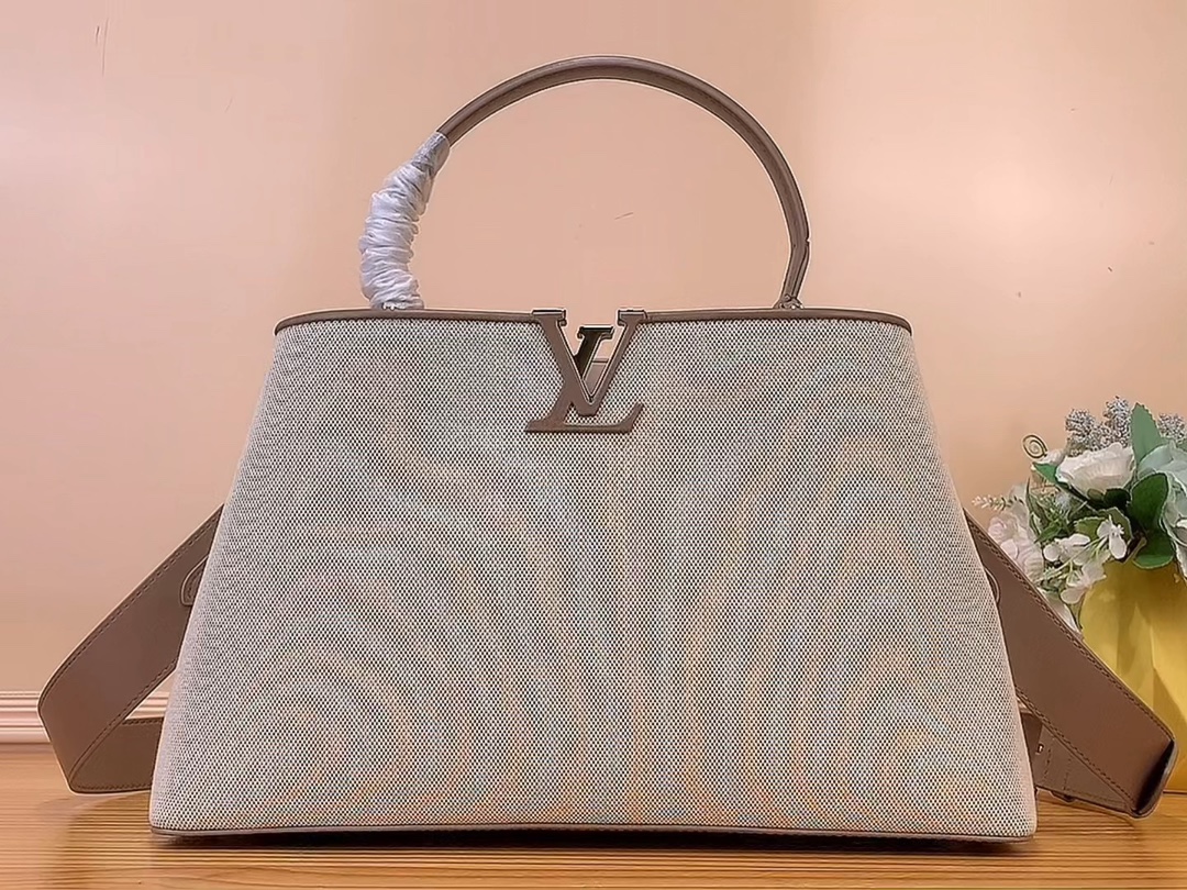 Louis Vuitton LV Capucines Bags Handbags Silver Hardware Taurillon Calfskin Canvas Cowhide Summer Collection M24067