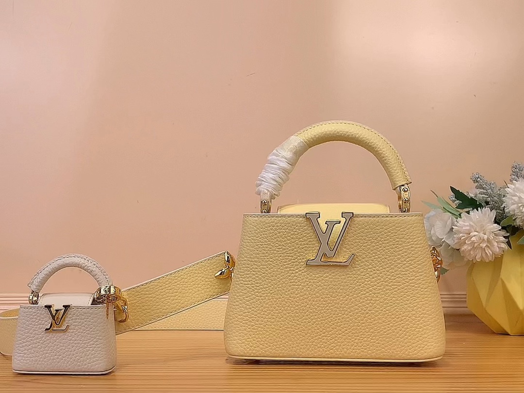 Where to find best
 Louis Vuitton LV Capucines Bags Handbags Blue Light Pink Yellow Taurillon Mini M48865