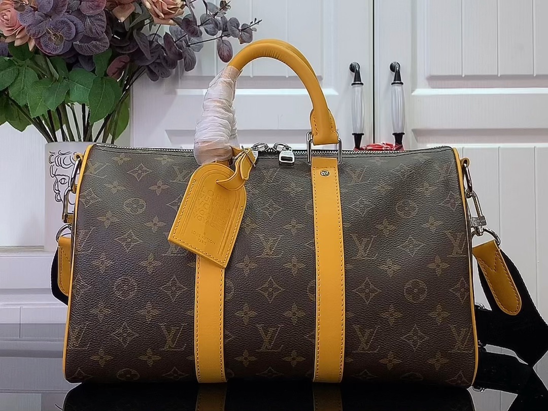 לואי ויטון LV Keepall תיקים תיקי יד ירוק צהוב קנבס קווייד Vintage m12765