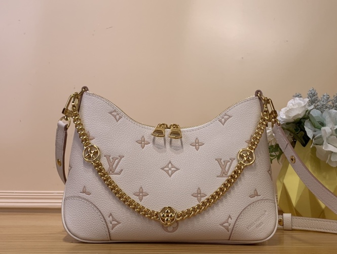 Louis Vuitton Boulogne Handbag M14734 Cream Jacquard Monogram Empreinte Leather 1 Louis Vuitton Boulogne Handbag M14734 Cream Jacquard Monogram Empreinte Leather