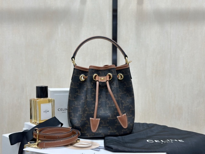 Celine Teen Clara Triomphe Canvas Bucket Bag,Adjustable Strap, 16 x 19 x 16 cm 1 Celine Teen Clara Triomphe Canvas Bucket Bag,Adjustable Strap, 16 x 19 x 16 cm