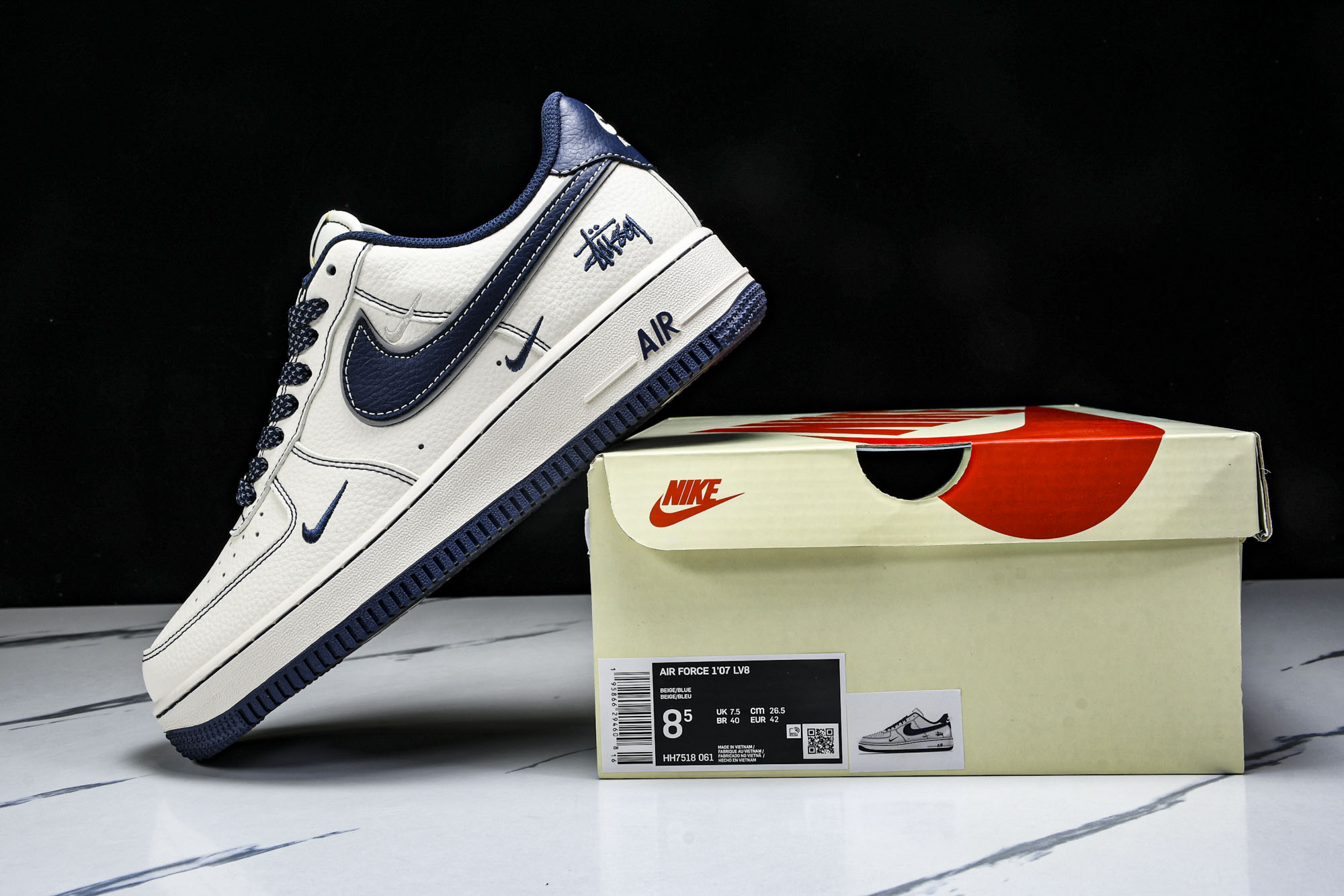 
Nike Air Force 1'07 Low 斯图西联名 深蓝小三勾 空军一号低帮休闲板鞋 HH75