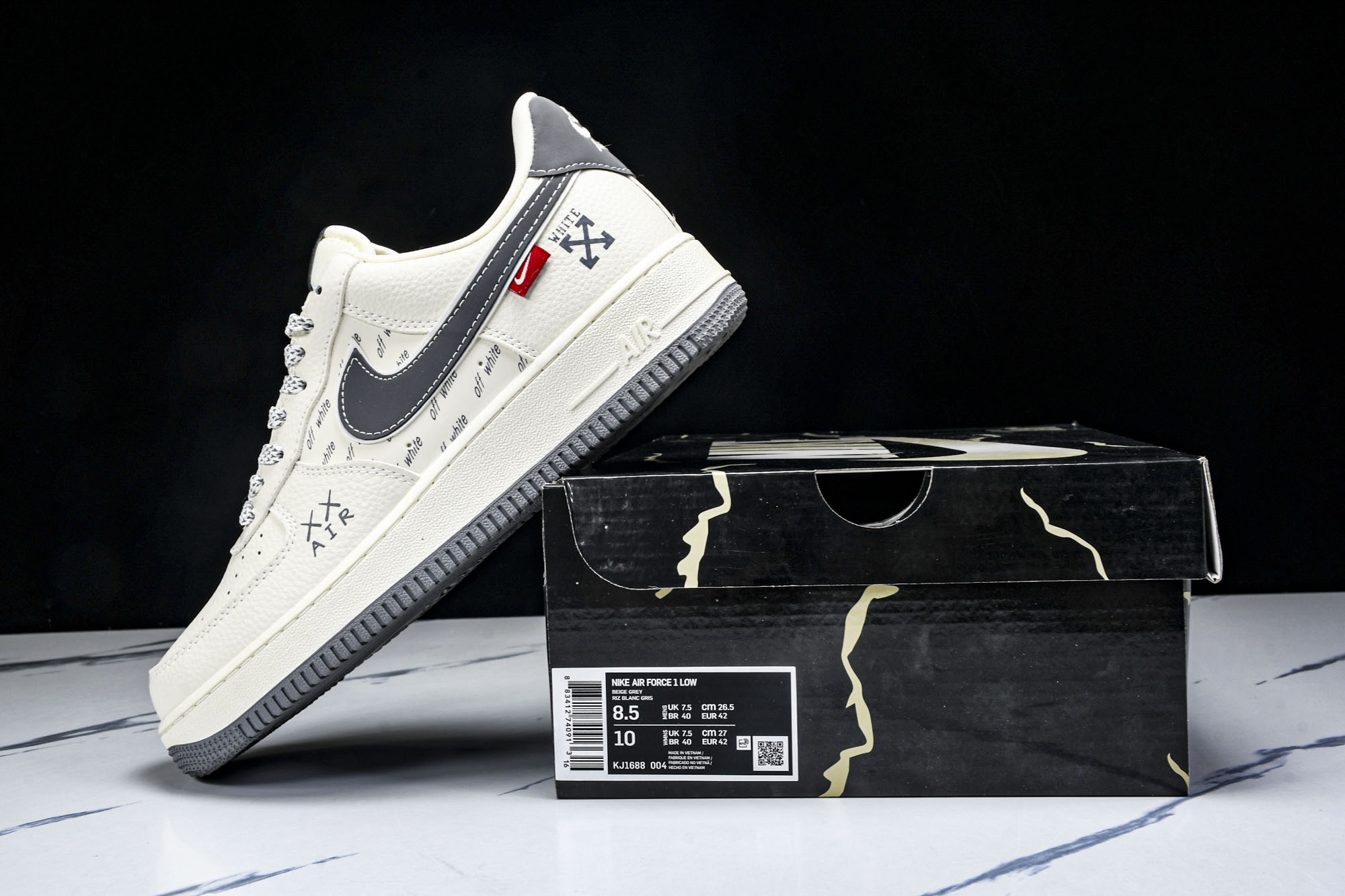 
Nike Air Force 1'07 Low OFF-WHITE联名 米灰英文反光 空军一号低帮休闲