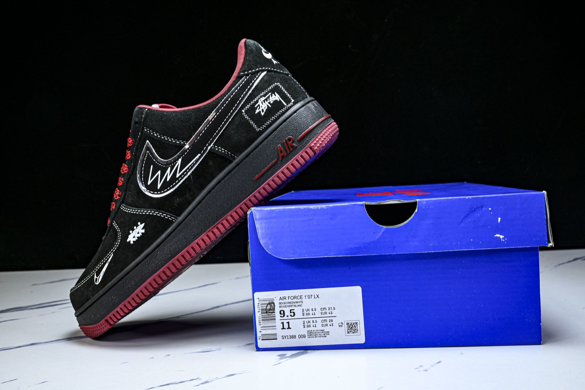 Nike Air Force 1 '07 Low 斯图西联名 磨砂黑 空军一号低帮休闲板鞋 SY1388