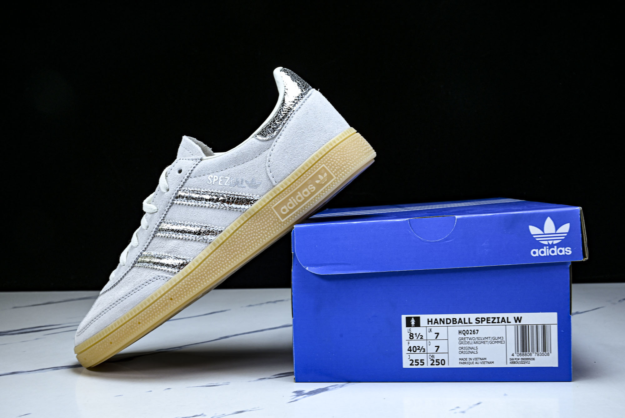 (纯原)Adidas Handball Spezial 阿迪达斯经典款牛皮复古休闲板鞋 白银生胶 HQ0