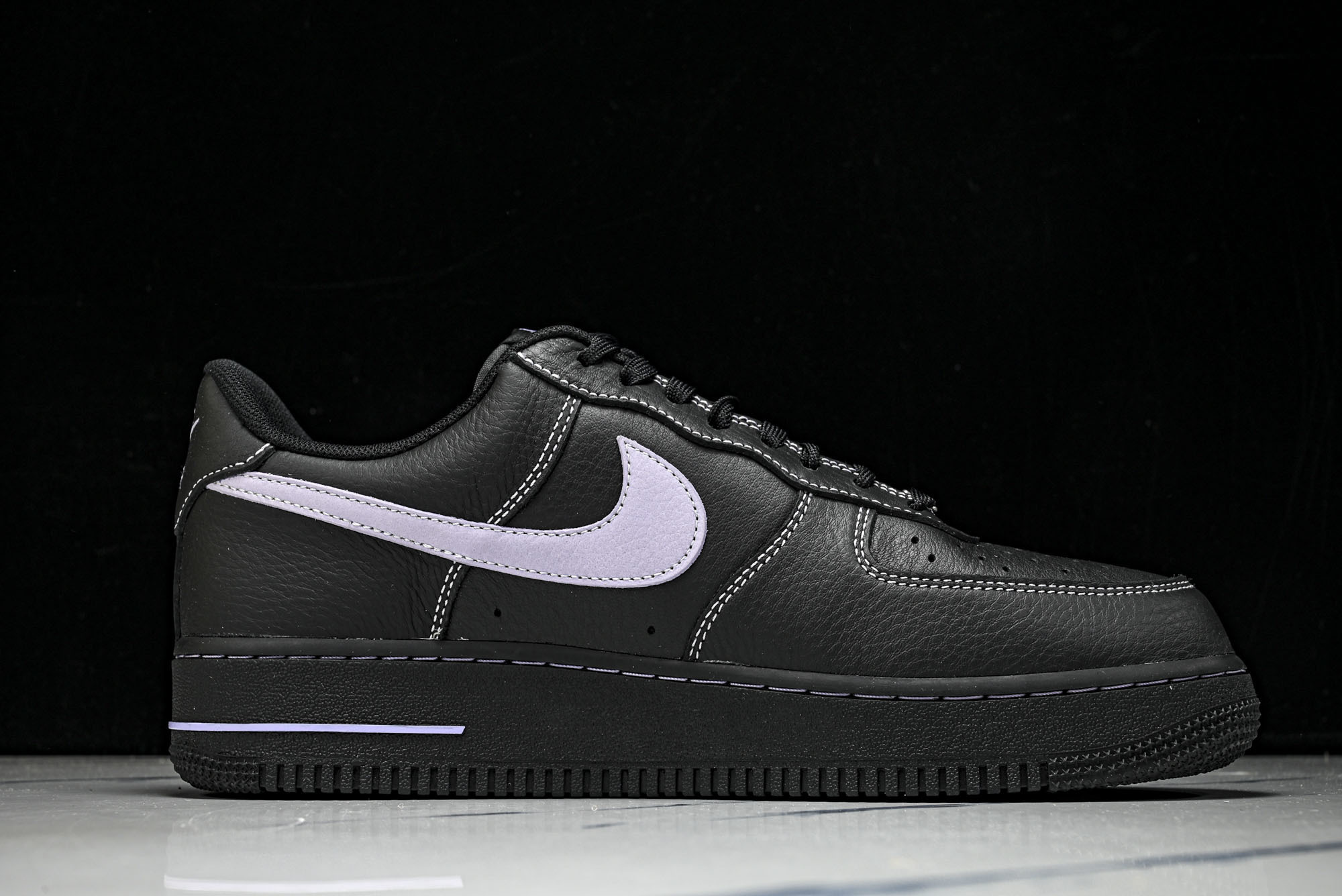 (max)Nike Air Force 1'07 Low 全黑紫勾 空军一号低帮休闲板鞋 HQ2037-