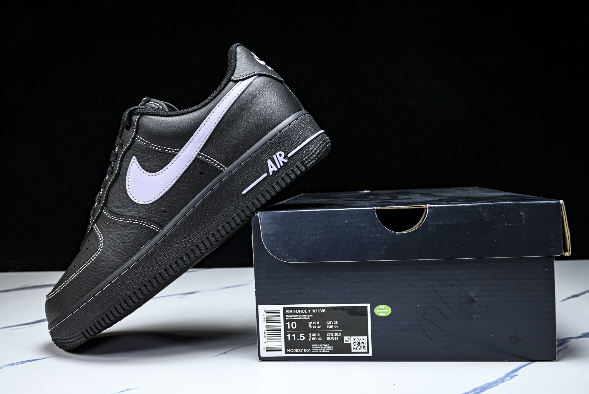 (max)Nike Air Force 1'07 Low 全黑紫勾 空军一号低帮休闲板鞋 HQ2037-