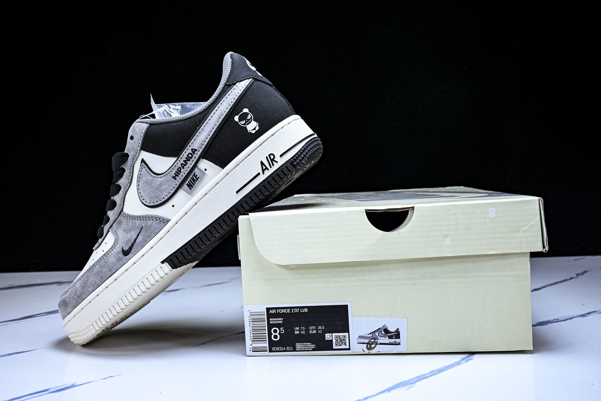 Nike Air Force 1'07 Low 暴力熊联名 黑灰拼接 空军一号低帮休闲板鞋 XD9314