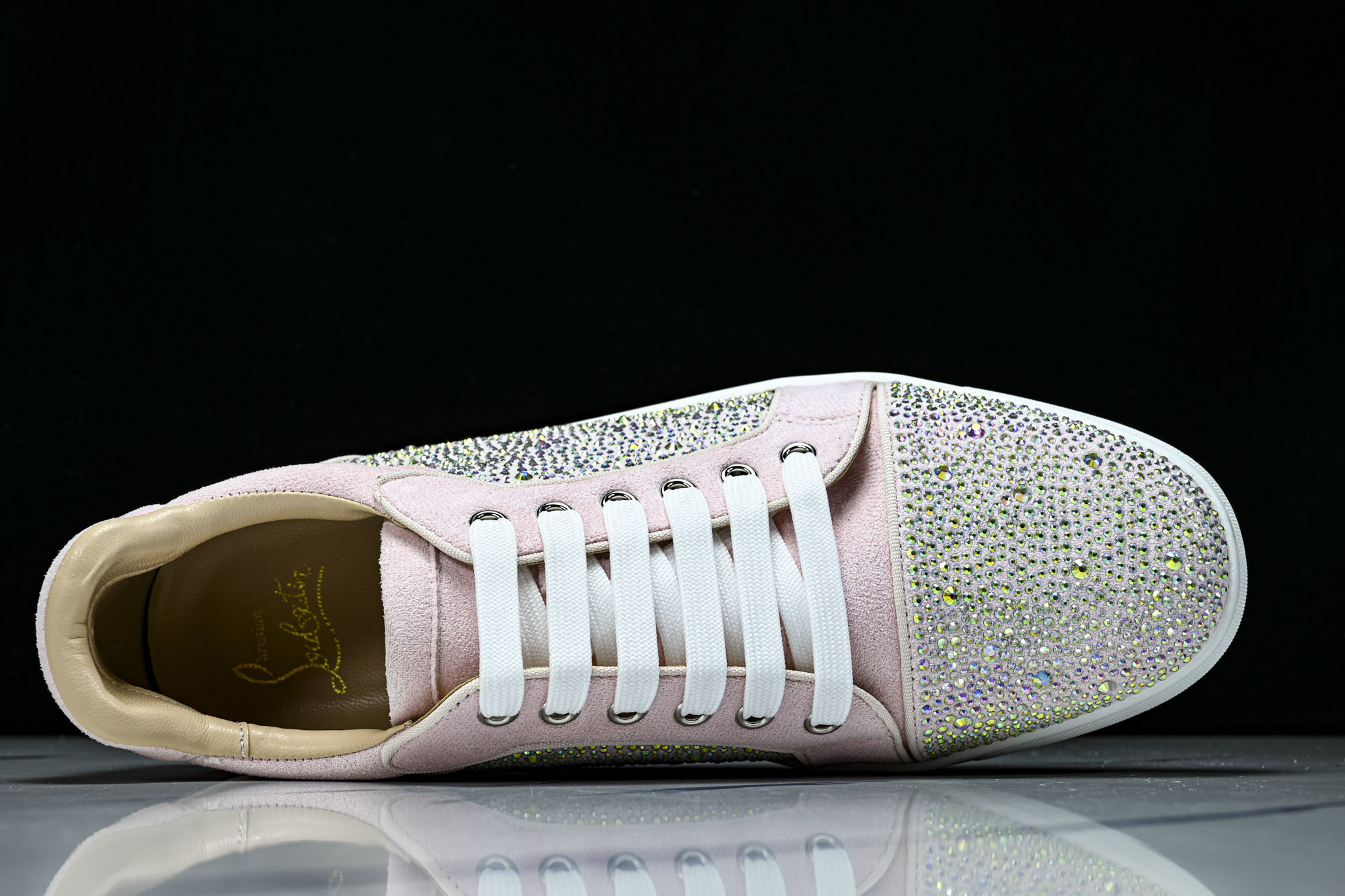 Christian Louboutin 2026新款CL男鞋低帮红底鞋水钻系带运动休闲板鞋莞产版 本法国