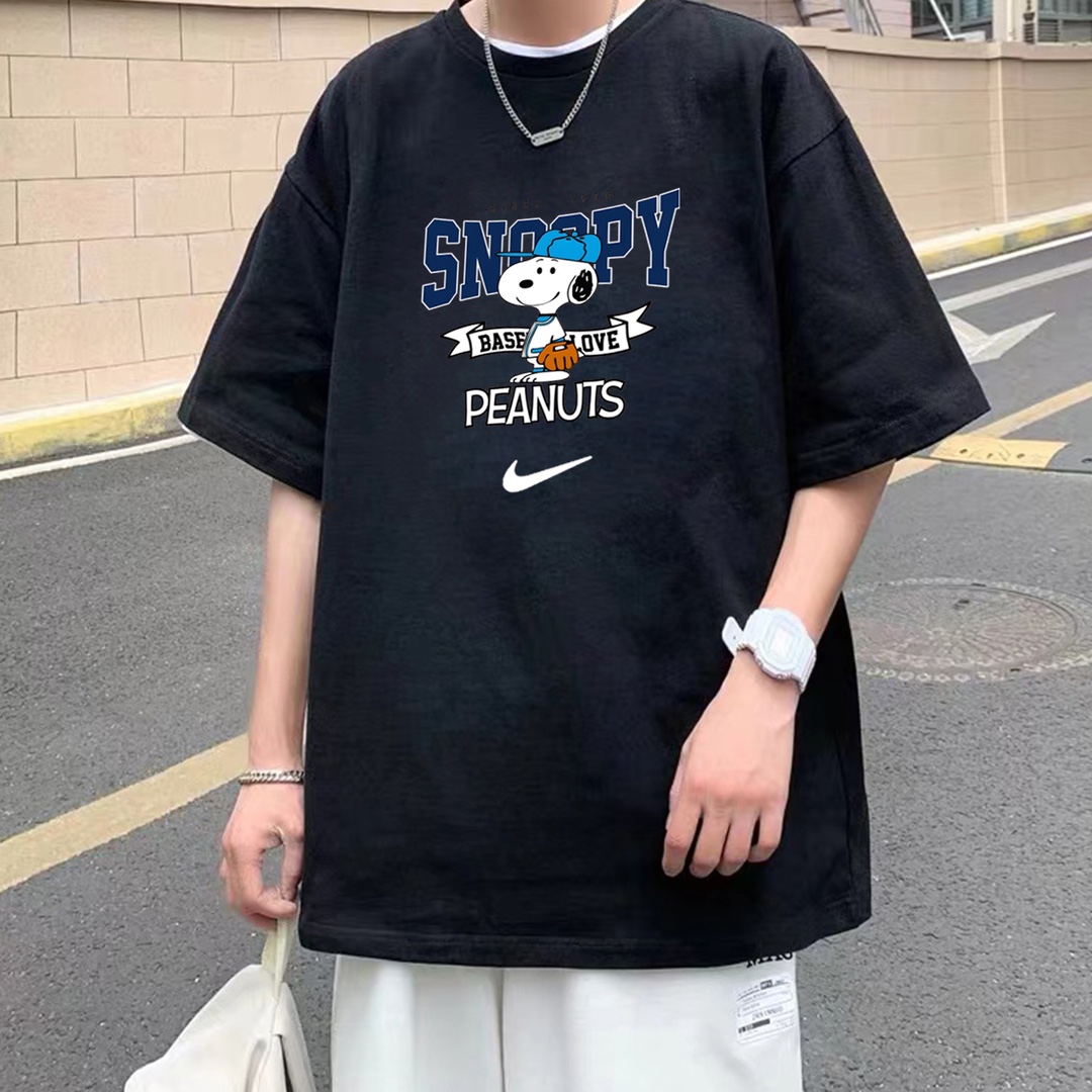 Snoopy & Nike Couple T-shirt: Cotton, Precision Sewing, Retro Design, Multiple Sizes. - 图片 2