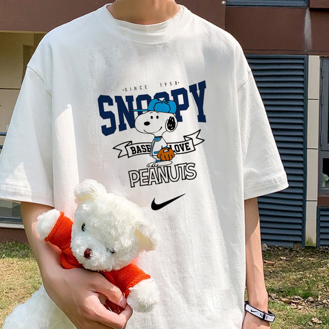 Snoopy & Nike Couple T-shirt: Cotton, Precision Sewing, Retro Design, Multiple Sizes. - 图片 7