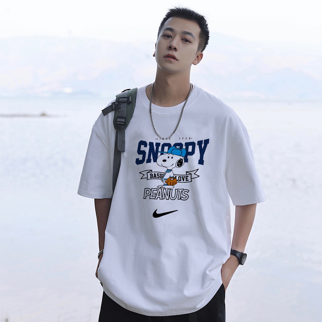 Snoopy & Nike Couple T-shirt: Cotton, Precision Sewing, Retro Design, Multiple Sizes. - 图片 5