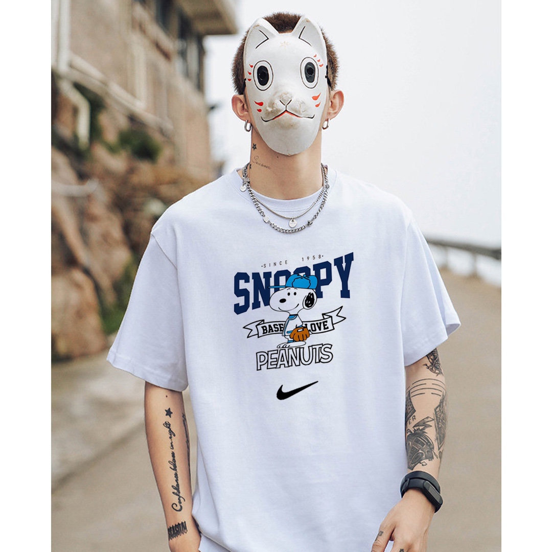 Snoopy & Nike Couple T-shirt: Cotton, Precision Sewing, Retro Design, Multiple Sizes. - 图片 3