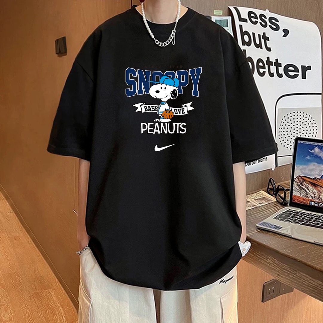 Snoopy & Nike Couple T-shirt: Cotton, Precision Sewing, Retro Design, Multiple Sizes. - 图片 4