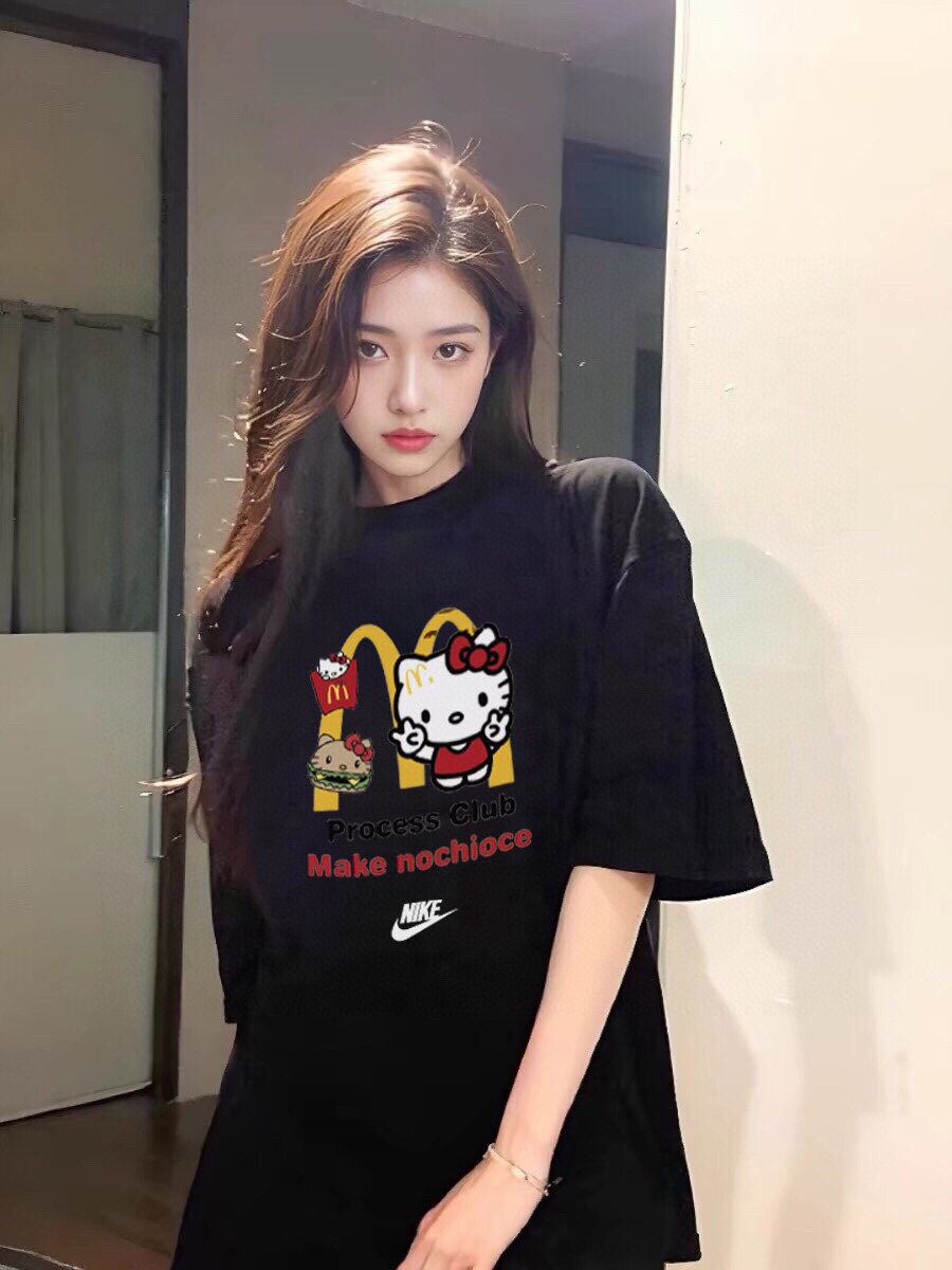 Nike x Hello Kitty Joint Series: Premium Cotton T-shirt with Detailed Design