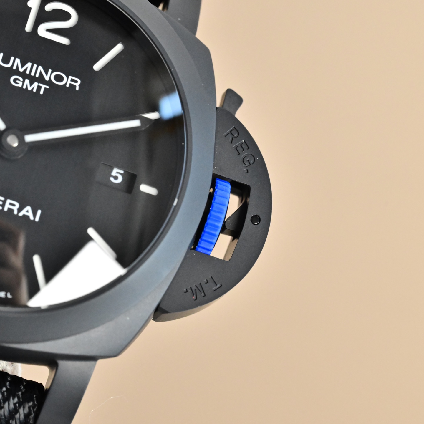 Panerai Luminor GMT black ceramic case, black dial, black strap with blue stitching 44mm Men's Automatic